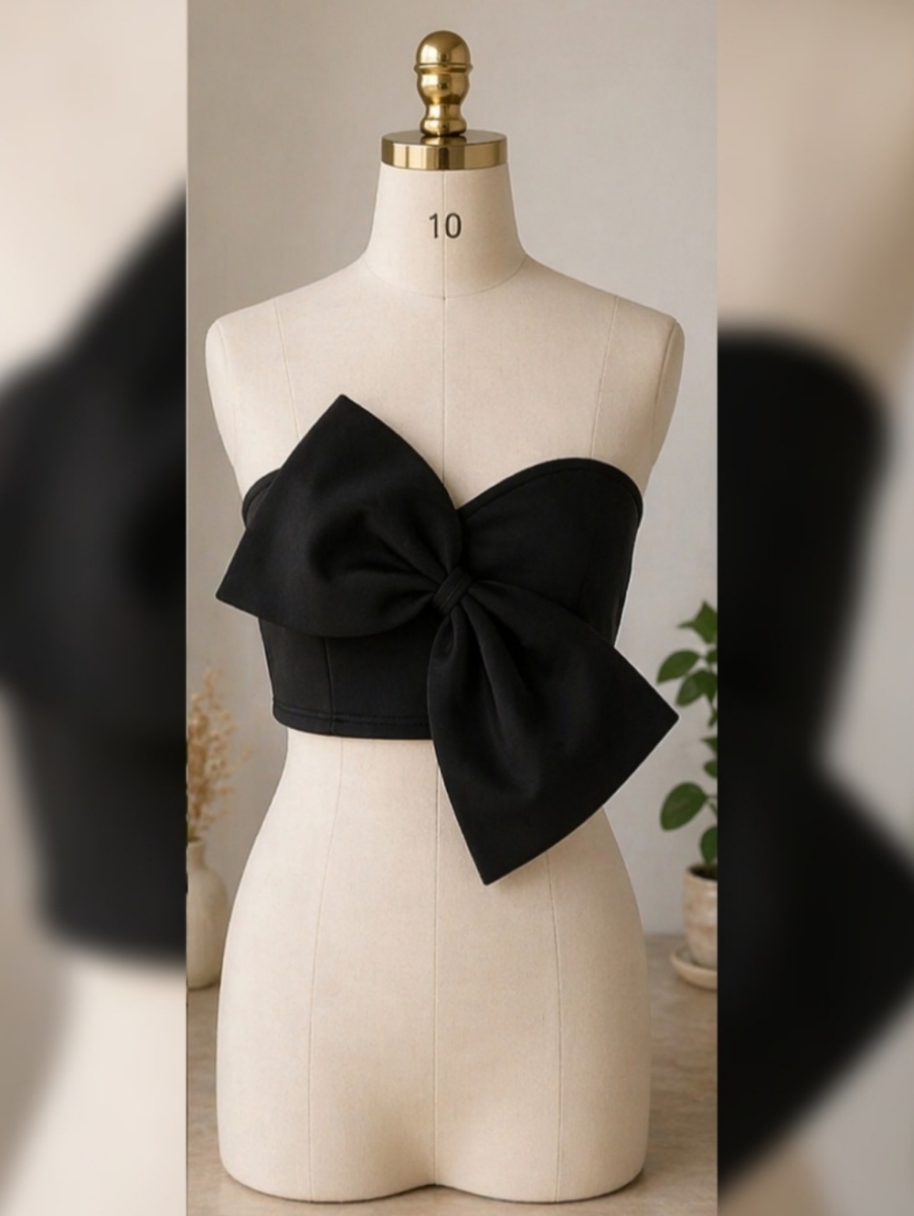 Strapless Bandeau Top with Oversized Bow - Black